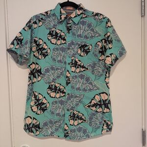 Free Planet Green and Black Leaf Print Men's Shirt